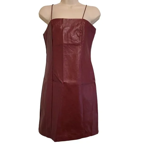 slim fit dress slacks Mesh And Faux Leather Flare Dress – bebe